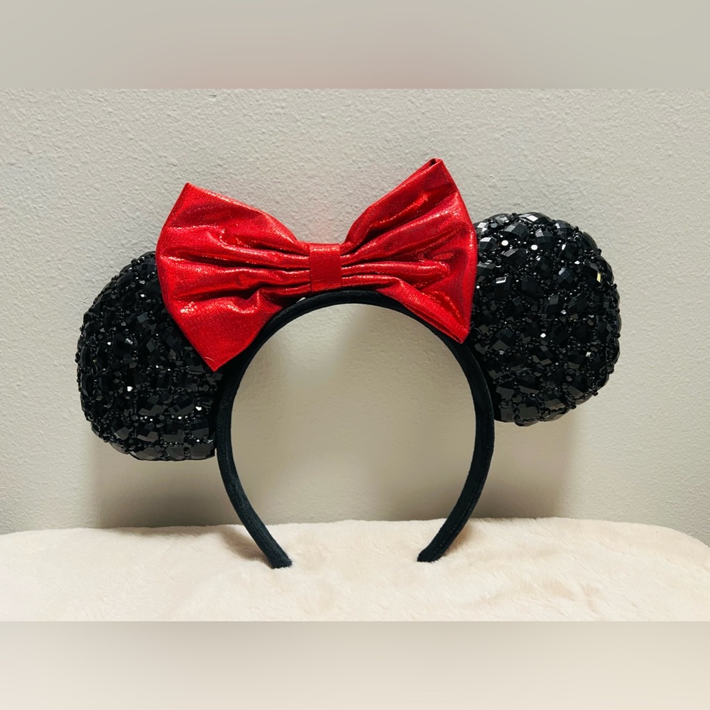 Disney Rhinestone Ears Red Bow Handmade